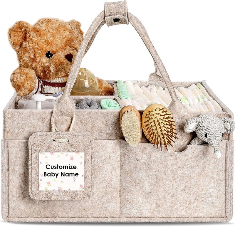 GEMII Diaper Caddy Organizer - Large Baby Caddy Organizer with Handle for Newborn Essentials Boy or Girl (Oatmeal, Large) - Image 1
